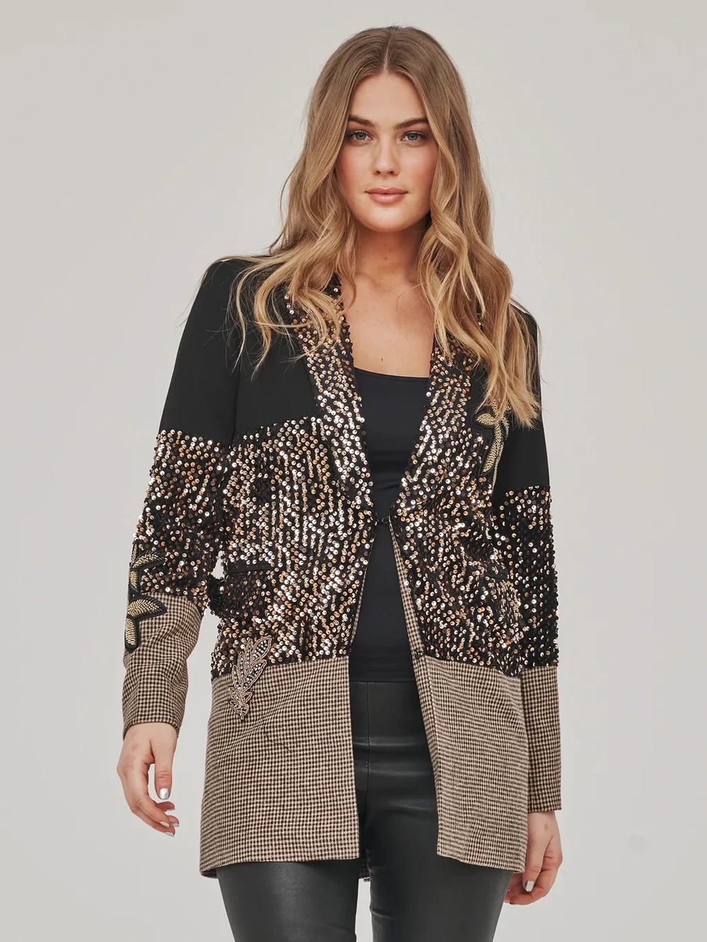 Nu Denmark Nala Blazer, Black Embellished  Sequin and Houndstooth Blazer Size M